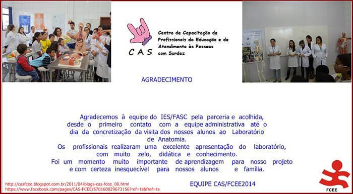 Agradecimento da equipe CAS/FCEE2014